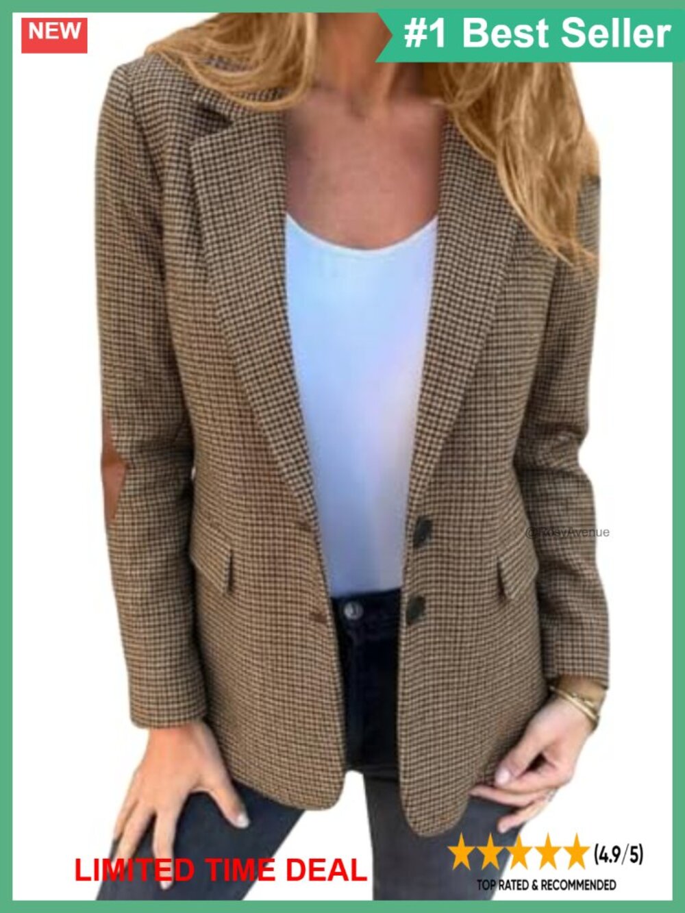 Women Tweed Blazer Houndstooth Plaid Lined Business Casual Work Jacket